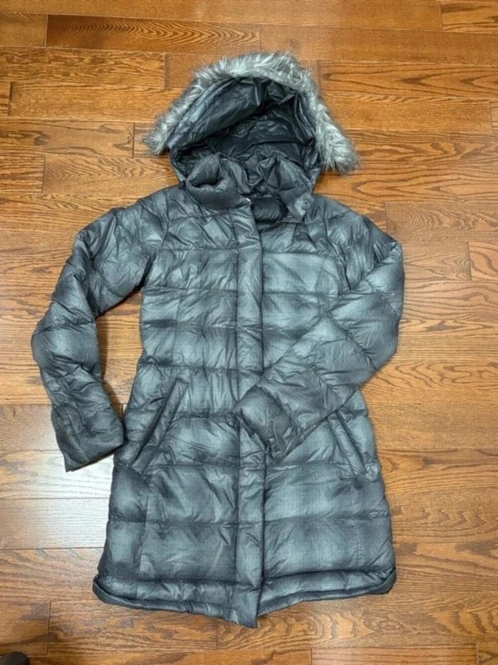 Winter Coat The North Face Goose Down Charcoal Long Puffer Winter Coat with Faux